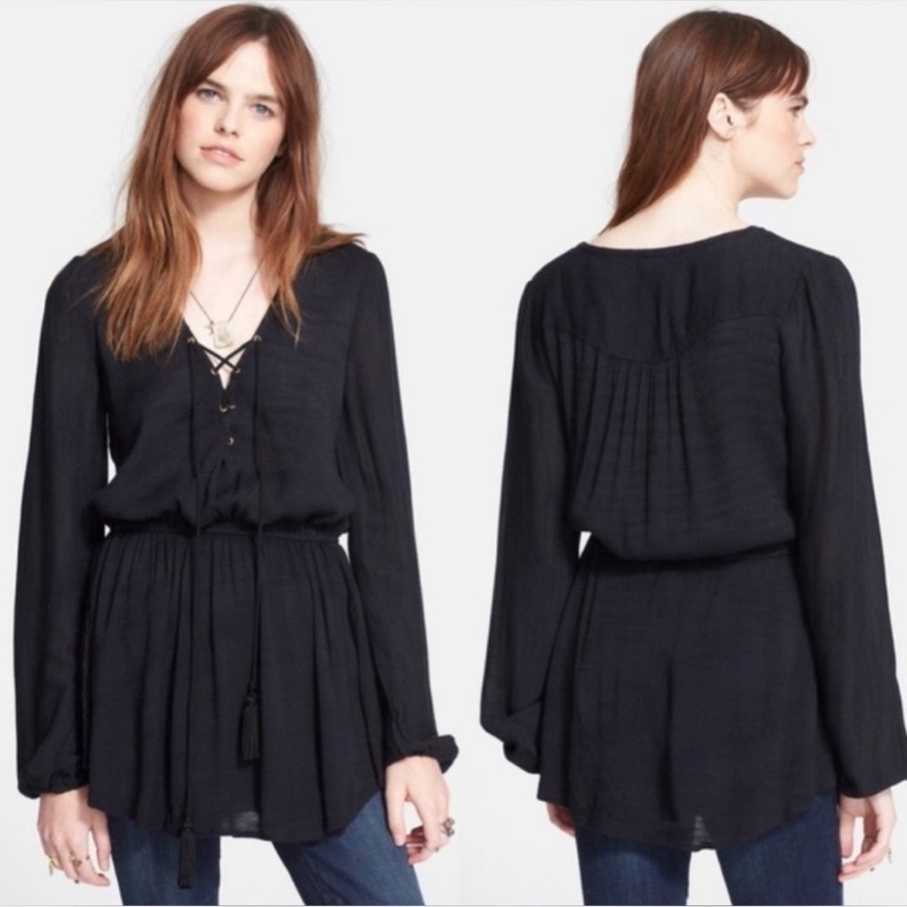 Free People black Lace-Up Tunic top M - Picture 1 of 10